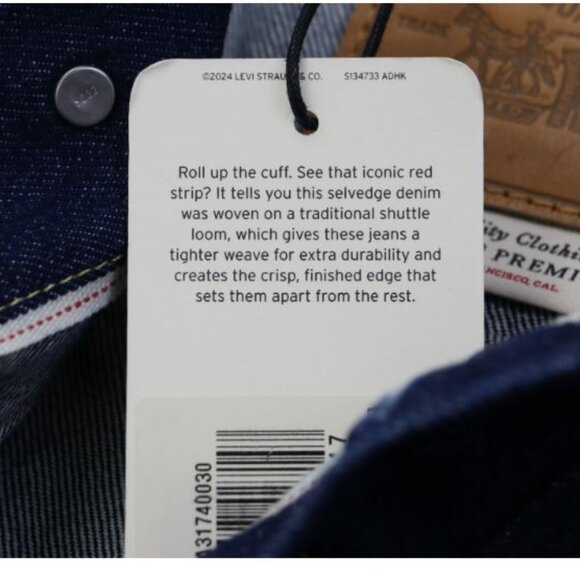 Levi's Type 1 Denim Jacket Selvedge Trucker 100% Cotton Men's Size L One Premium - Picture 9 of 16